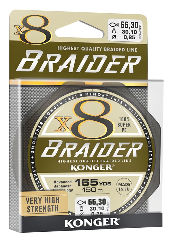 KONGER X8 FLÄTARE fiskelina 0,25 mm 150 m TJOCK OCH HÅLLBAR olivgrön |250150025