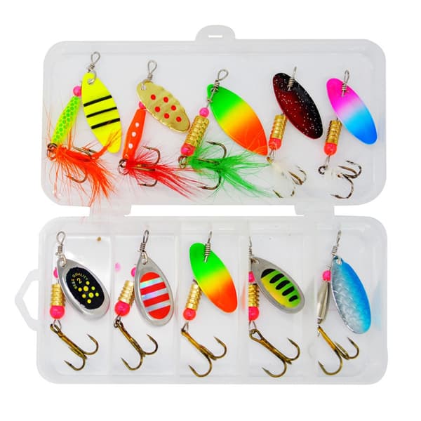Fiskedrag set – 10 spinnare i förvaringslåda för gädda, abborre och öring