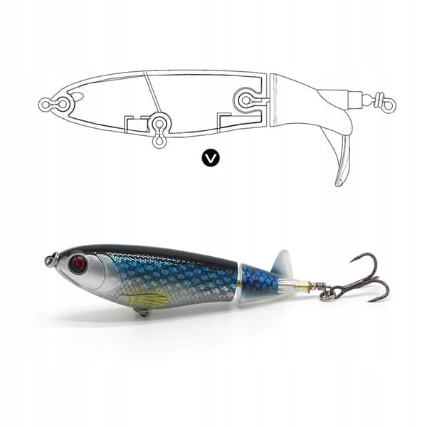 Vaappu KALASTUSSYÖTTI HAUKI MONNI Popper Flopper Whopper XL 10cm 17g