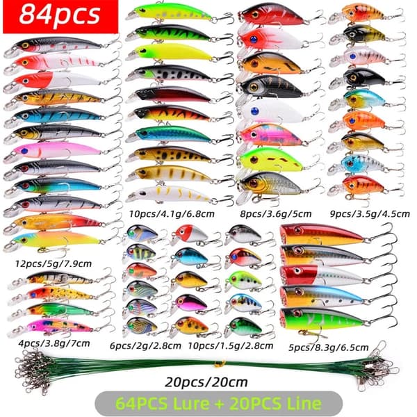 84 kpl, Crankbait, Minnow, Popper, Wobbler Bass -koukut,84Kpl