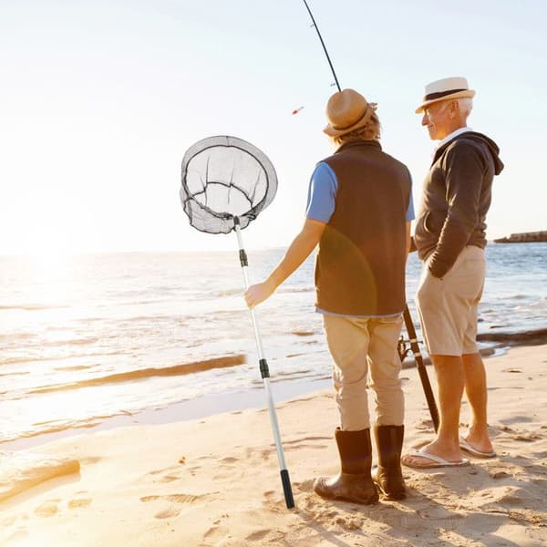 Relaxdays Fiskesperre, teleskopisk stang 60 - 130 cm, sammenleggbar, lett, stabil, nett med 36 cm Ø, svart-sølv