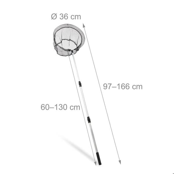 Relaxdays Fiskesperre, teleskopisk stang 60 - 130 cm, sammenleggbar, lett, stabil, nett med 36 cm Ø, svart-sølv