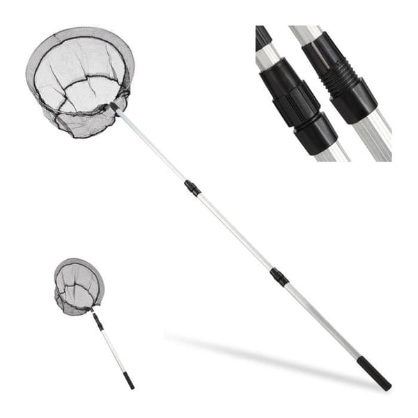 Relaxdays Fiskesperre, teleskopisk stang 60 - 130 cm, sammenleggbar, lett, stabil, nett med 36 cm Ø, svart-sølv