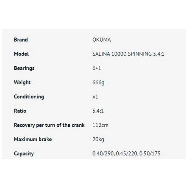 Okuma Roterende Reel Salina Søvfarvet 8000