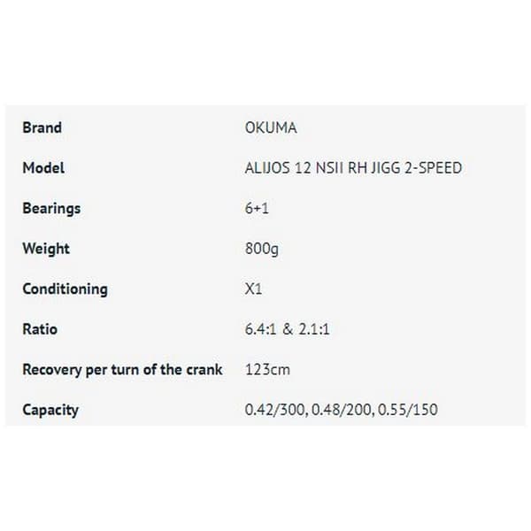 Okuma Jigging-hjul Alijos 2 Speed Aj-12nsii Søvfarvet Ratio: 6.4:1-2.1:1