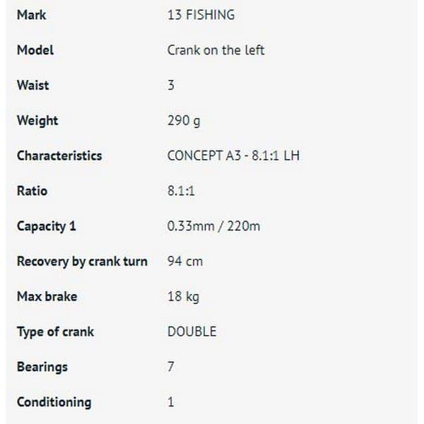 13 Fishing Vasenkätinen Baitcasting Reel Concept A3 Musta Ratio: 8.1:1