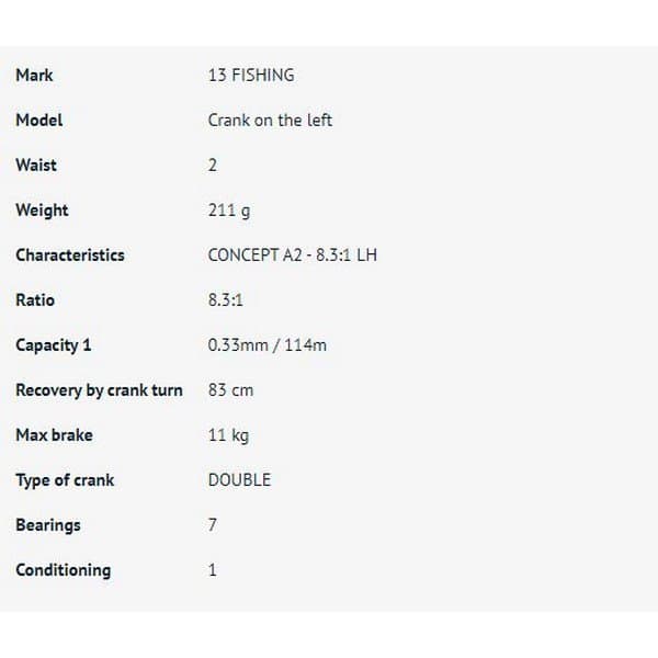 13 Fishing Baitcasting-hjul Til Venstre Hånd Concept A2 Sort Ratio: 7.5:1
