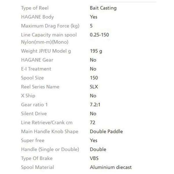 Shimano Fishing Baitcasting Reel 22 Slx 151 Lh Søvfarvet Ratio: 8.2:1