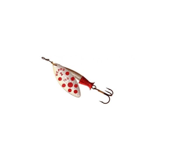 Spinner MEPPS AGLIA LONG HEAVY-1+ 12g hopea/punaiset pisteet
