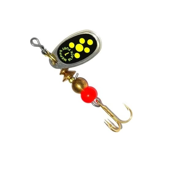 Spinner MEPPS BLACK FURY-1 3,5g hopea/keltaisia pisteitä