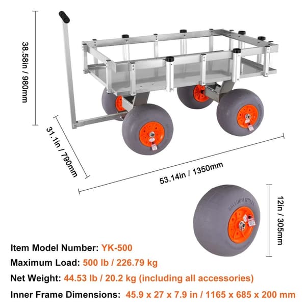 Rantaonkimiskärry, 500 lbs kuormakapasiteetti, kestävä alumiinirakenne,500 paunaa