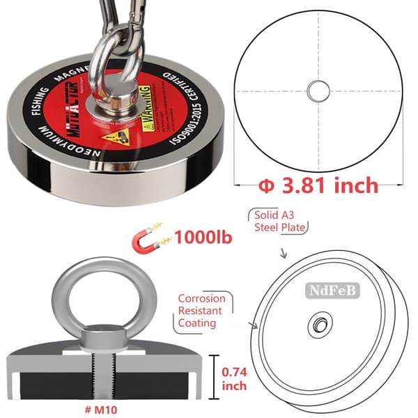 Stærk Neodymium Fiskemagnet, 400KG Trækkraft, 20M Snor,magnet 20M