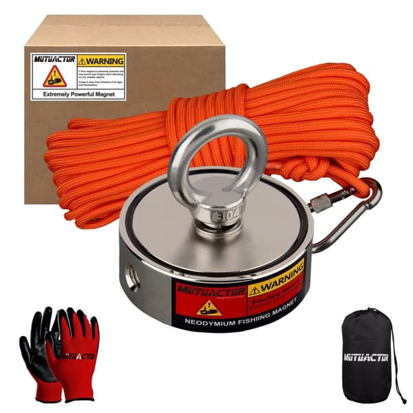 Dobbelt-sidet Neodymium Fiskemagnet, 550LBS Trækkraft, 20m Reb Kit,D7525NI 20M SNOR, magnetstørrelse