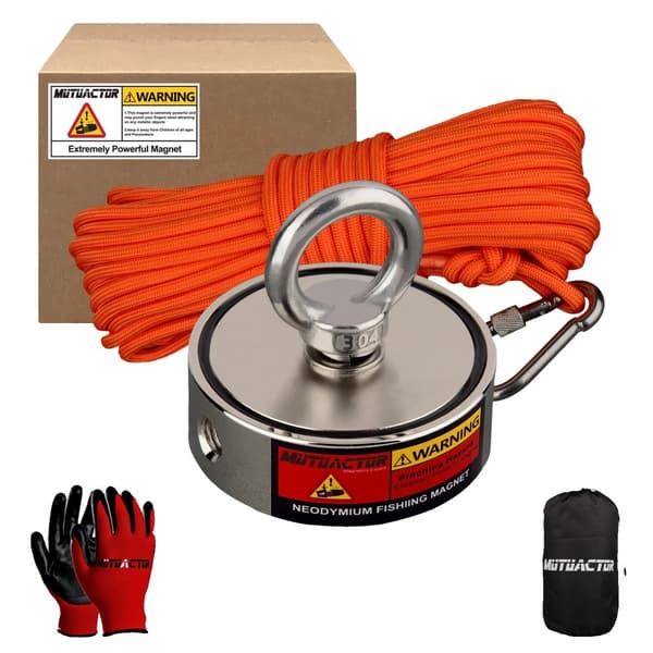 Dobbelt-sidet Neodymium Fiskemagnet, 550LBS Trækkraft, 20m Reb Kit,D7525NI 20M SNOR, magnetstørrelse