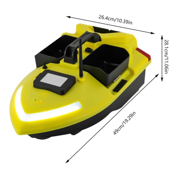 Fjernstyret Fiskebåd, 12000mAh Batteri, Dobbelt Motorer, Automatisk Rute Korrigering,Gul