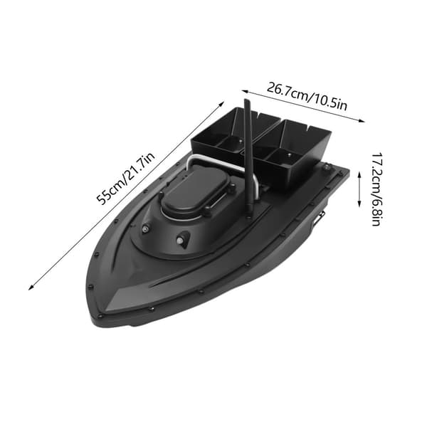Fiskebåd med agn, 5200 mAh lithiumbatteri, dobbelt agnboks, fjernbetjeningsafstand 400-500 m,sort