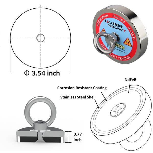 Kraftfull magnet, 400KG vertikalkraft, neodymiummaterial, korrosionsbeständig,Röd, Vertikal dragkraft