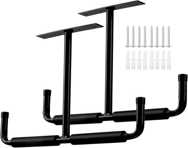 OBOSOE Järnkrokar i T-design 2 st – vägg- och takmonterat förvaringsställ för cyklar, fiskespön och utrustning