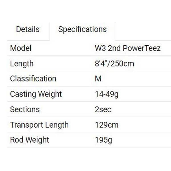 Westin Roterende Stang W3 Powerteez Sort 2.50 m / 7-28 g