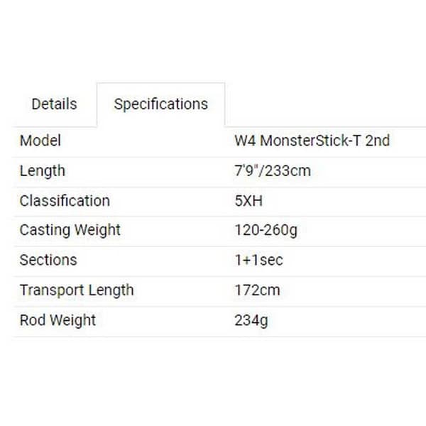Westin Pohja Shipping Rod W4 Monsterstick-t 2nd Musta 2.40 m / 150-290 g