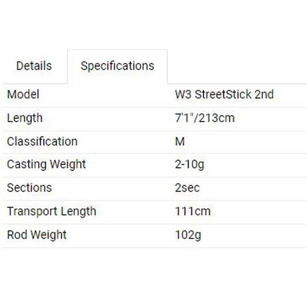 Westin Haspelspö W3 Streetstick 2nd Svart 2.43 m / 2-10 g