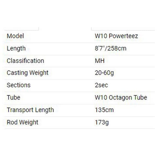 Westin Pyörivä Sauva W10 Powerteez Musta 2.58 m / 20-60 g