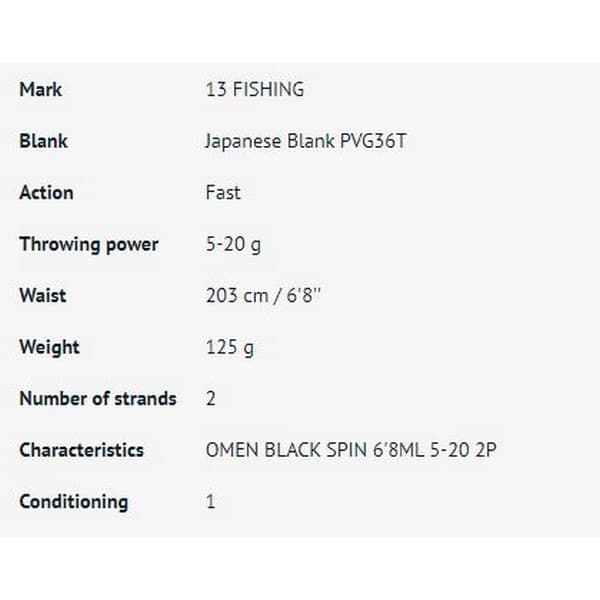 13 Fishing Haspelspö Omen Black Svart 2.13 m / 5-20 g