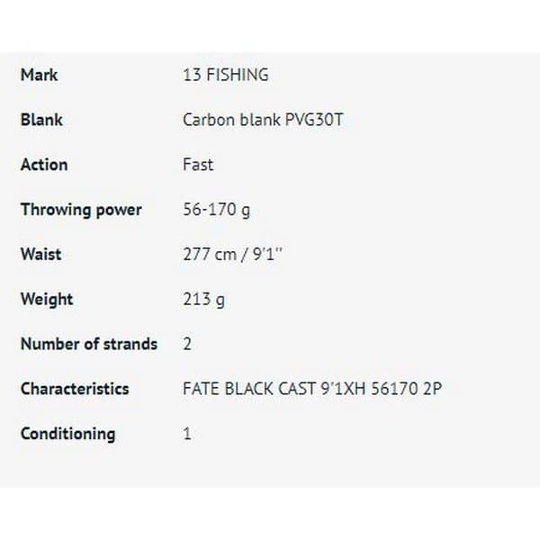 13 Fishing Baitcasting Stång Fate Black Svart 2.01 m / 10-30 g