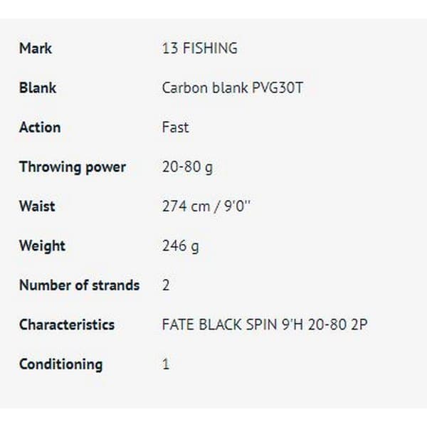 13 Fishing Roterende Stang Fate Black Sort 2.13 m / 5-20 g