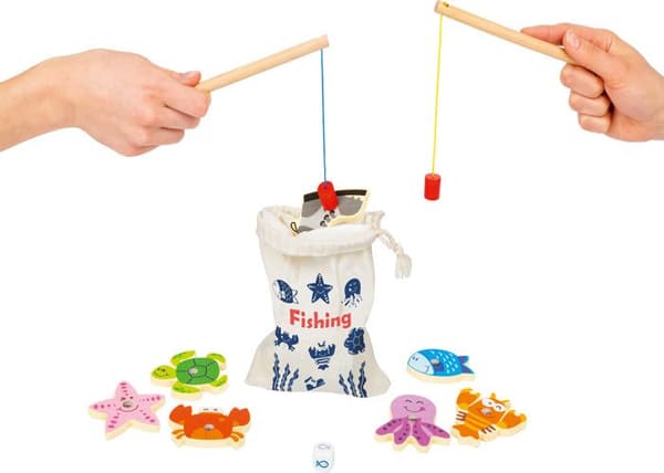 Resespel - liten fot - Fiske - 2 magnetiska fiskespön - Praktisk väska - FSC® 100%