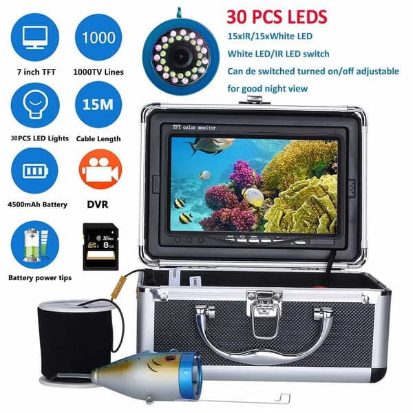 Vesialueen kalastuskamera, 1000TVL resoluutio, IP68 vedenkestävä,15M DVR:llä