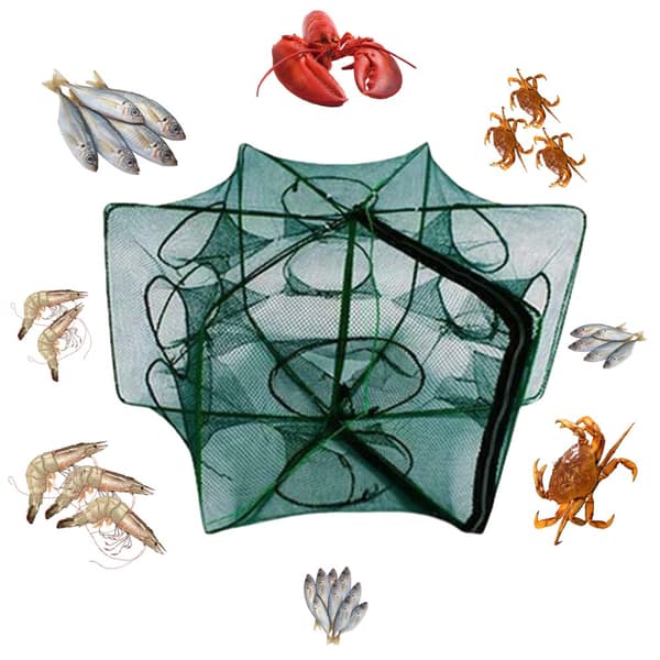 Folding Fishing Net Fish Shrimp Crab Bait Cast Net Mesh Trap 12 Holes
