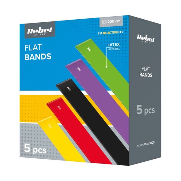 Set med latexträningsband 2m - Long Band LTs-1, 2,5-20 kg, 5 band, REBEL ACTIVE
