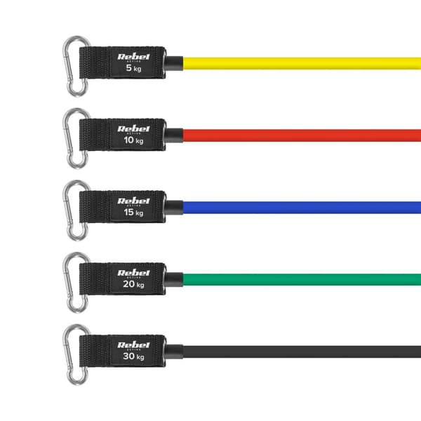 Sæt med modstandsbånd til øvelser - Power Tube Sæt, 5-30 kg, 5 bånd, REBEL ACTIVE