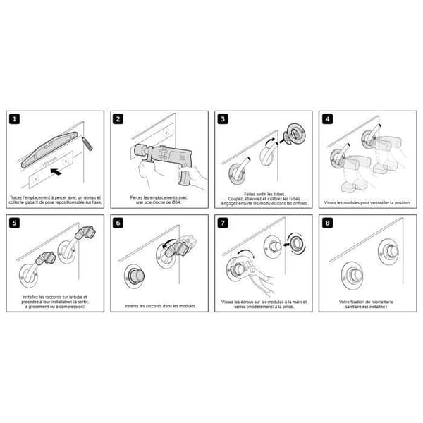 SOMATHERM FÖR DIG - 303520303 - Under-tvättställ-handfat blandare fixeringssystem för Ø12 diameter PER rör - Komplett sats med