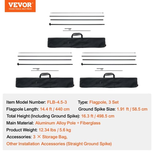 : VEVOR Lipputanko Setti, 14.4 jalkaa pitkä, 3 sarjaa, kevyt 12.34 lbs,Pole2set 8,15 lbs
