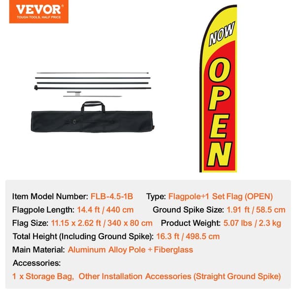 VEVOR Flagstang Sæt, 14,4 fod Længde, 3 Sæt, Letvægts 12,34 lbs,Åben1sæt 5,07 lbs