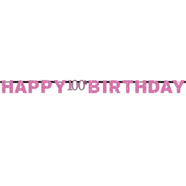 Amscan Prism Pink Celebration 100th Birthday Banner Pink 2.13m
