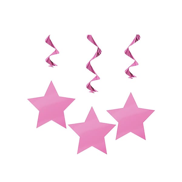 Unique Party Stjärnor med virvlar som dekoration (förpackning med 3) Pink One Size