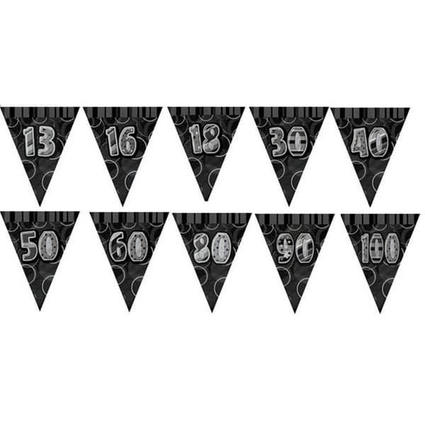 Unique Party Black & Silver Party Pennant Bunting Black/Silver 13