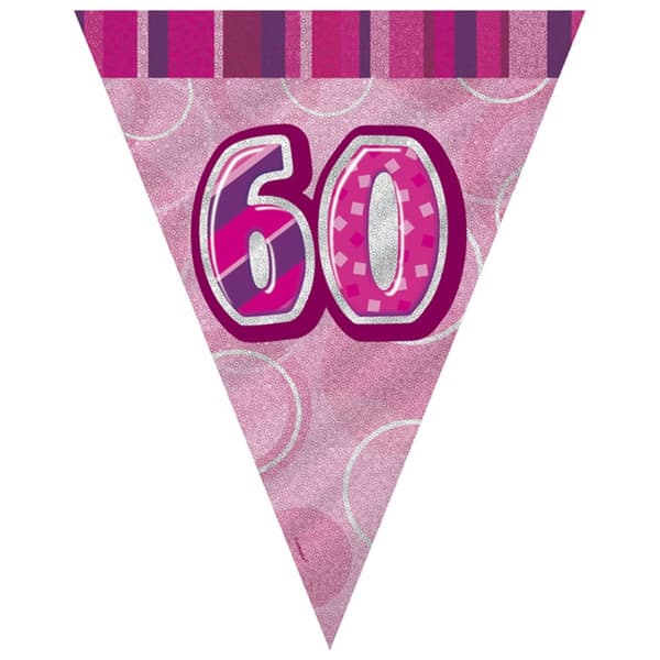 Unique Party Pink 60 Glitz Pennant Bunting Pink One Size
