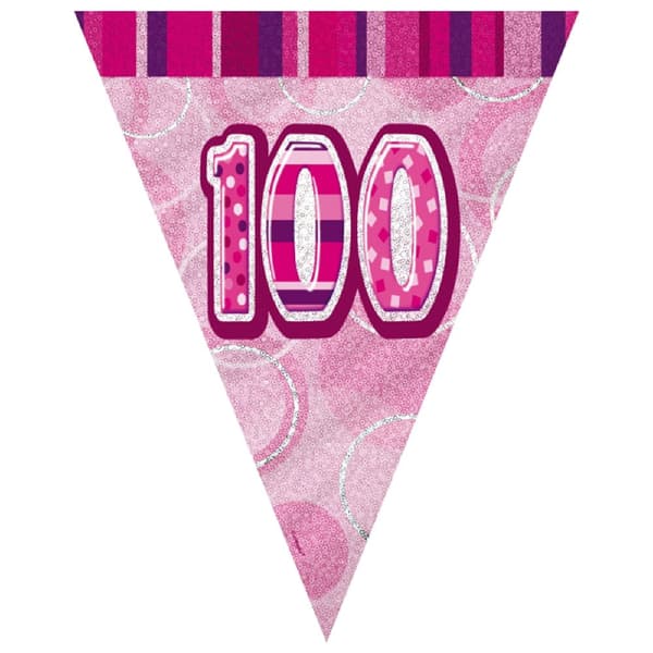 Unique Party Pink 100 Glitz Pennant Bunting Pink 9 feet