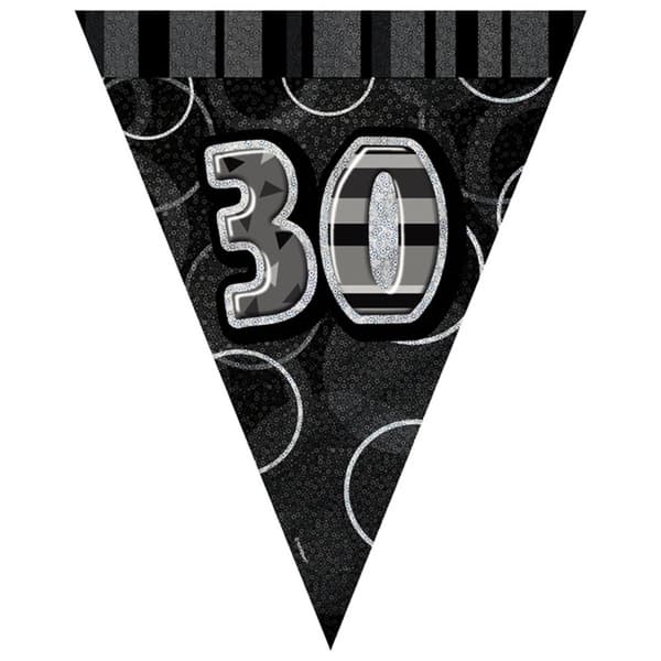 Unique Party Black Silver 30 Glitz Pennant Bunting Black/Silver One Size