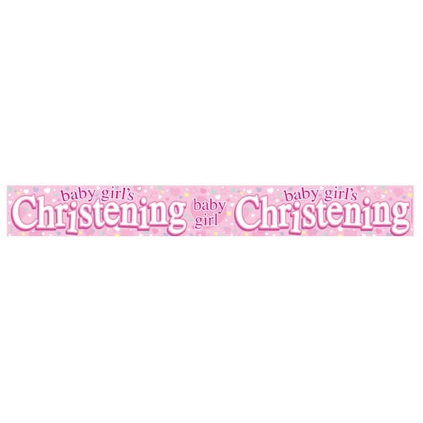 Expression Factory Baby Christening Holographic Foil Banner Pink One Size