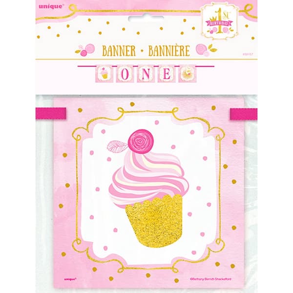 Unique Party Pink/Gold 1st Birthday 12 feet Block Banner Pink/Gold One Size
