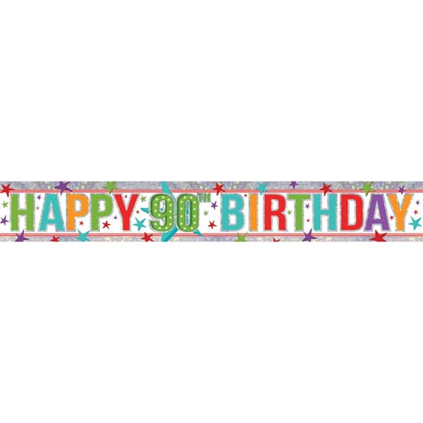 Amscan Old Age Happy Birthday Multicoloured Holographic Foil Banner Age 90 W2.7m