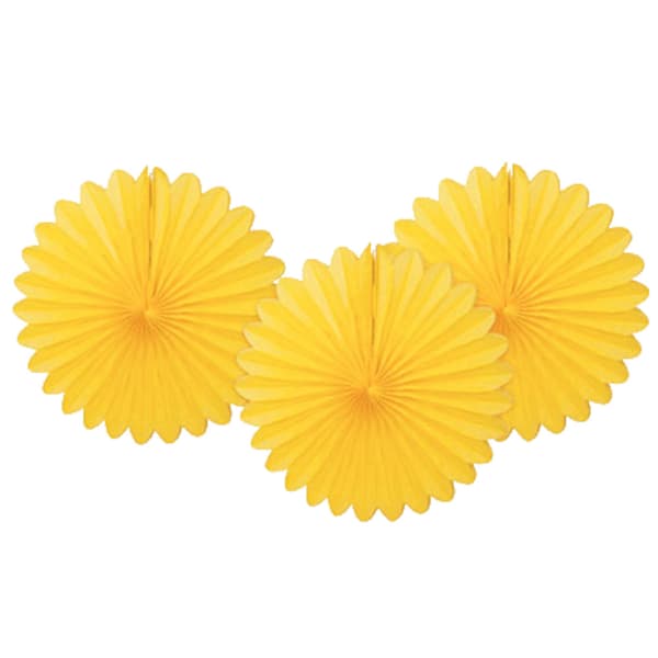 Unique Party Decorative Fans (Pack Of 3) Yellow One Size