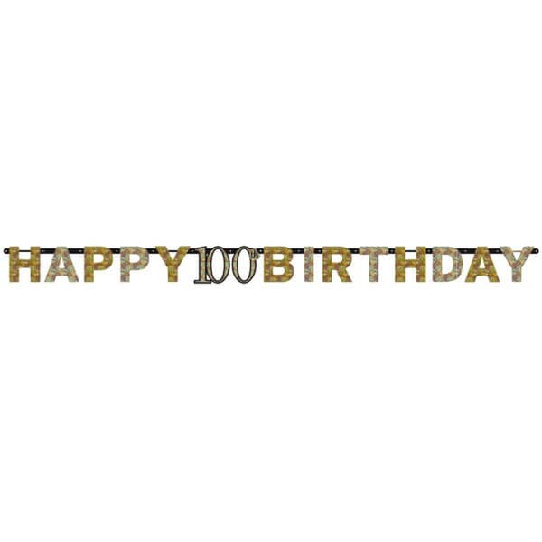 Amscan Happy 100th Birthday Letter Banner Gold/Silver One Size
