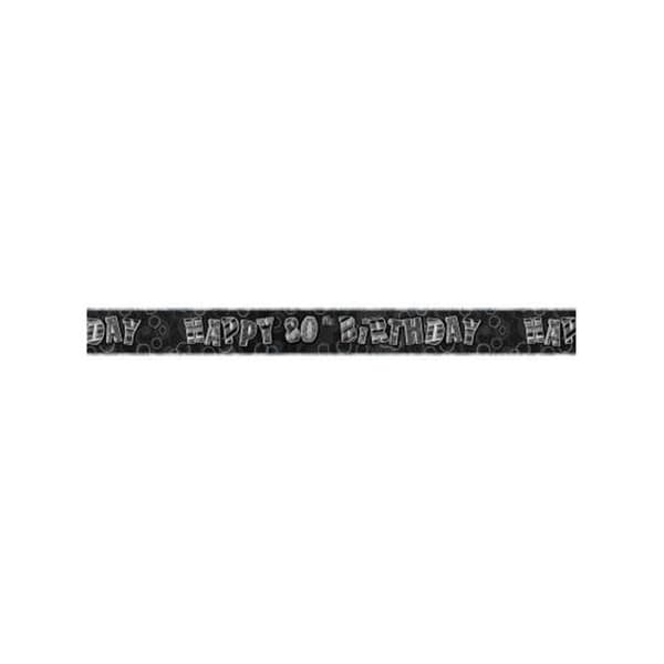 Unique Party Age 80 Prism Birthday Banner Black/Silver 9ft