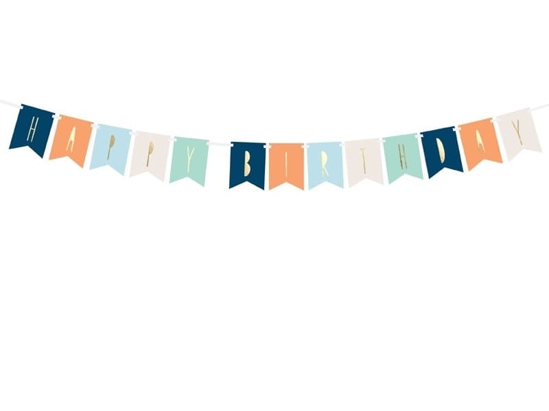 Girlang "Happy Birthday" blå/orange/grön